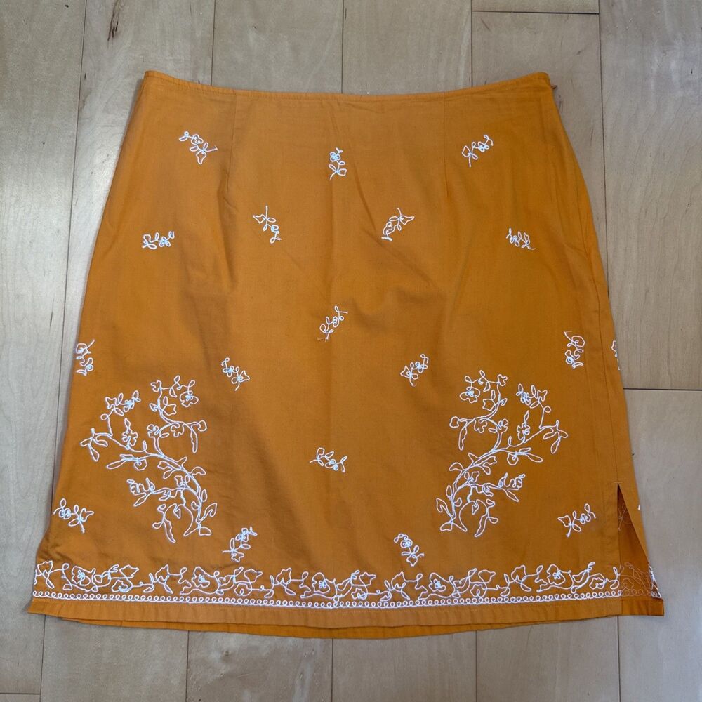 ORANGE EMBROIDERED COTTON SKIRT Size 12P Petite LOFT 100% Cotton Knee Length